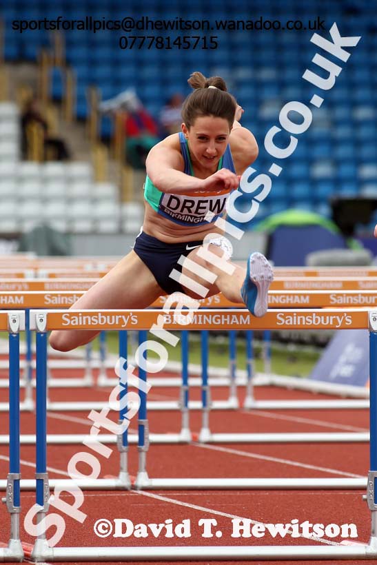 Karla Drew (Southampton) 100 metres hurdles, 2014 Sainsbury's British Championships. Photo: David T. Hewitson/Sports for All Pics